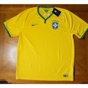 Nike Brazil Soccer Futbol Jersey Dri Fit 2014 Authentic Yellow CBF NWT size XL